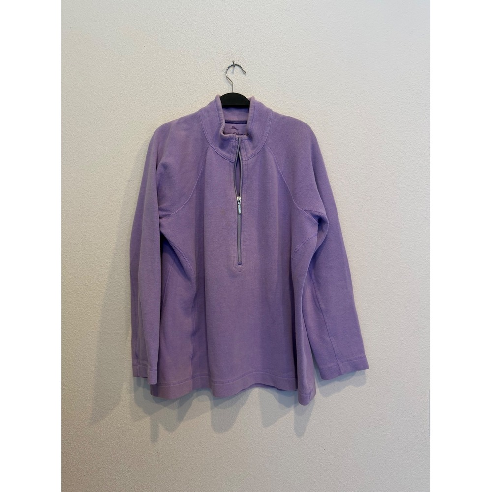 Tommy Bahama Womens XL Lavender Purple Cotton Blend Quarter Zip Pullover Sweater